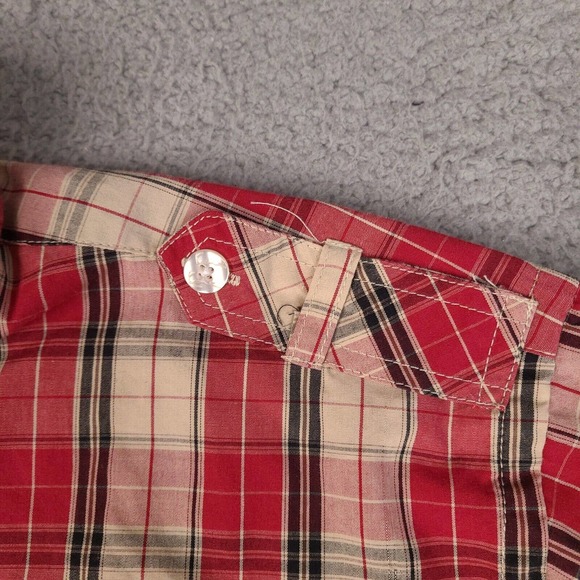 Kani Gold Shirt Mens XL Red Plaid Button Down Short Sleeve Patches Fitted - Picture 8 of 15